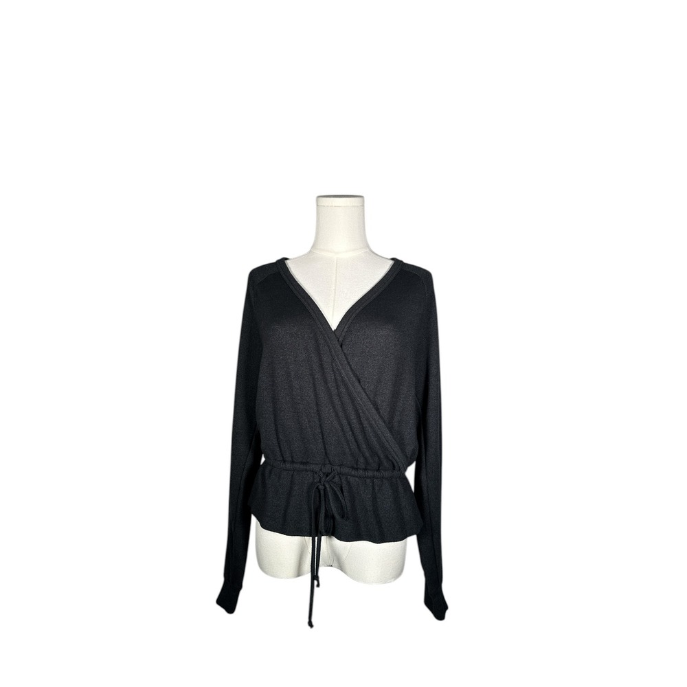 Billabong Women's Charcoal Wrap Knit Long Sleeve Drawstring Casual Top‎